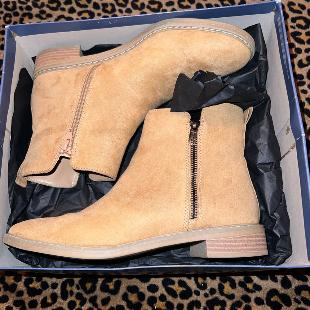 Tan Memory Foam Ankle Boots - Picture 2 of 9